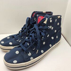 Keds x Kate Spade Navy Polka Dot Glitter Hi Top Sneakers High Blue Silver Sz 8.5